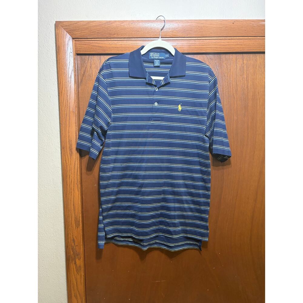 Polo Ralph Lauren Pima Cotton Striped Polo Shirt Navy Yellow Men's Small